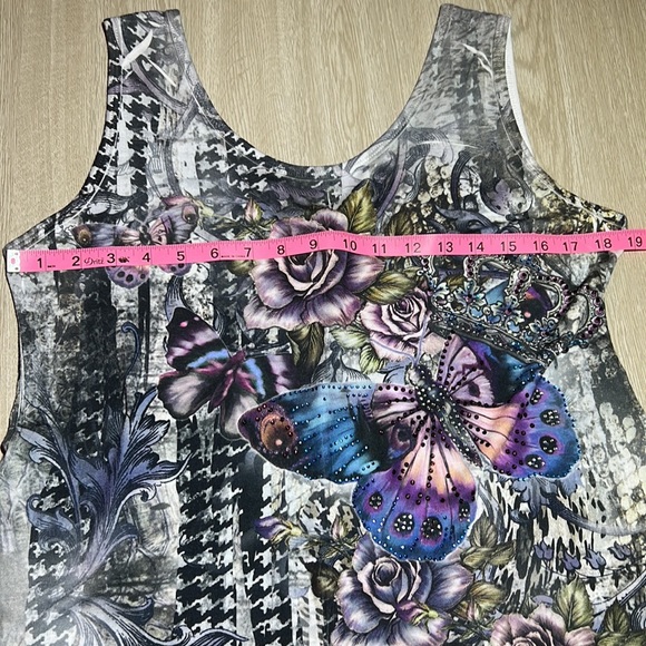Big Bang | Rose Butterfly Graphic Jeweled Sleeveless Top - Picture 5 of 10